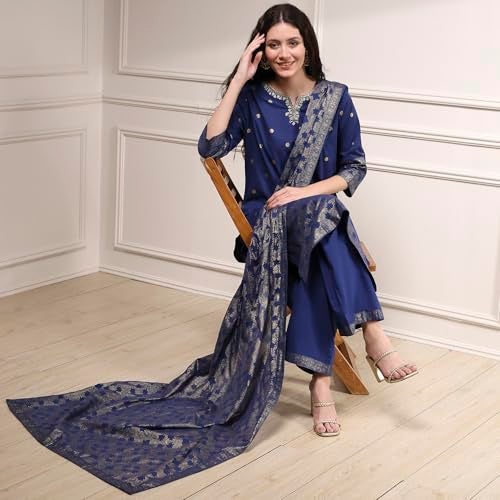 Biba Women's Blue Cotton Straight Printed Suit Set - Image 2