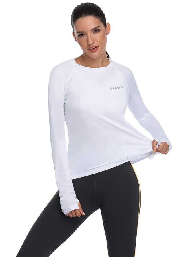 HISKYWIN Women's UPF 50+ Sun Protection Long Sleeve Shirts Outdoor Hiking Fishing Tops, Long Sleeve-white, L - Image 3