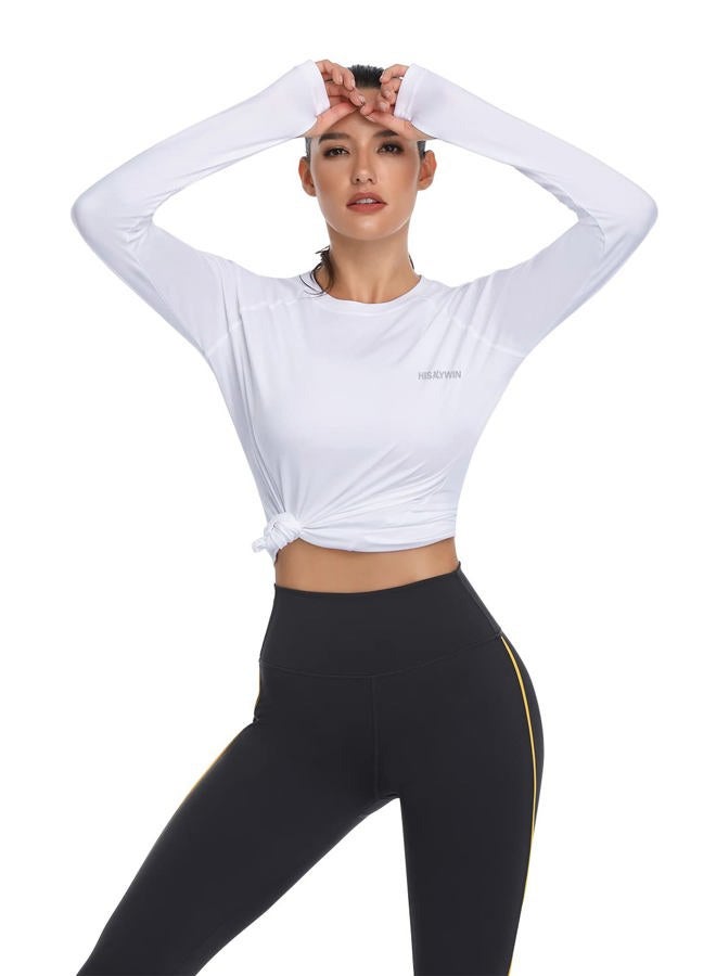 HISKYWIN Women's UPF 50+ Sun Protection Long Sleeve Shirts Outdoor Hiking Fishing Tops, Long Sleeve-white, L - Image 4