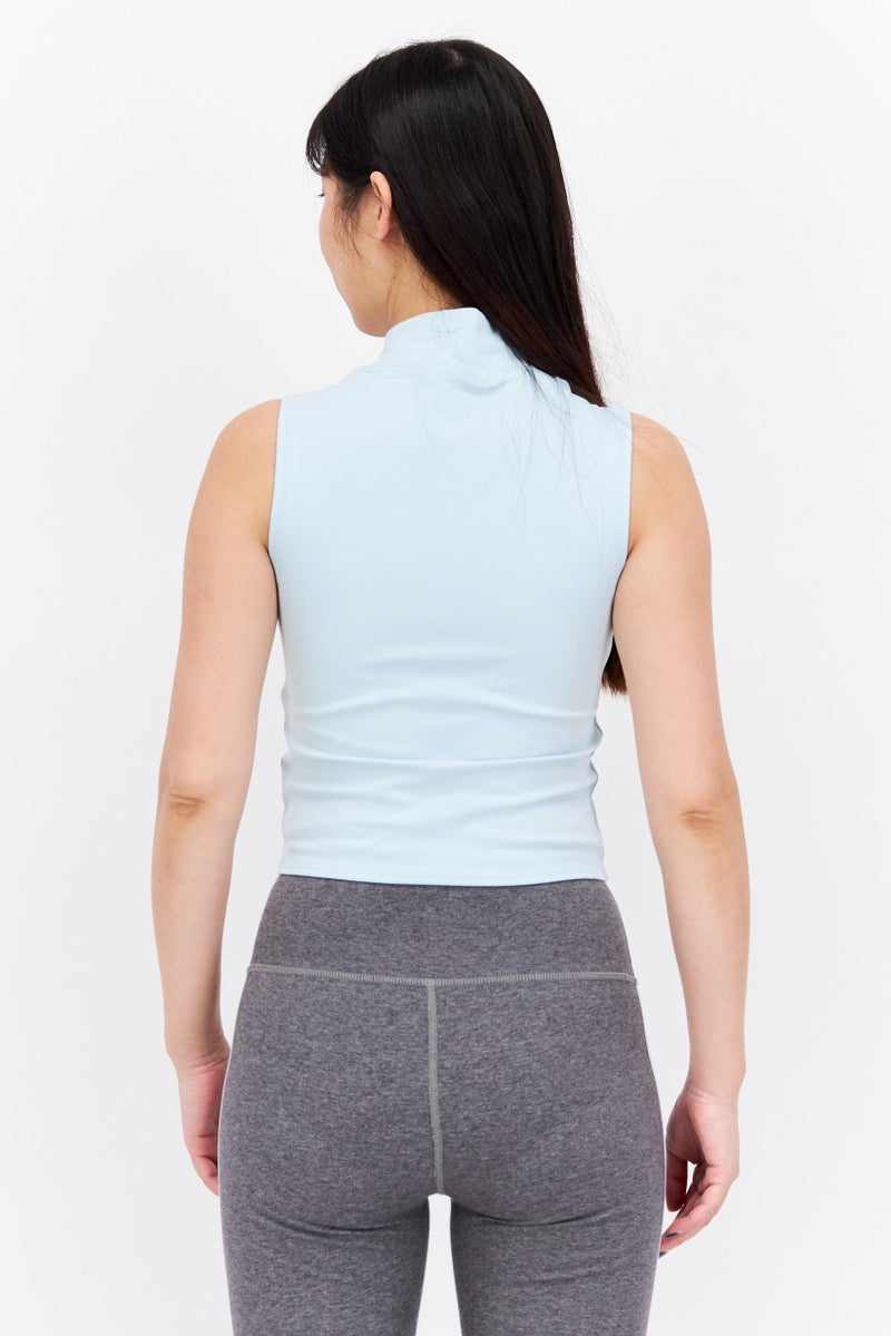 TRIBE OF 6 Women High Neck Sleeveless Embroidered Logo Tank Top, Light Blue - Image 3