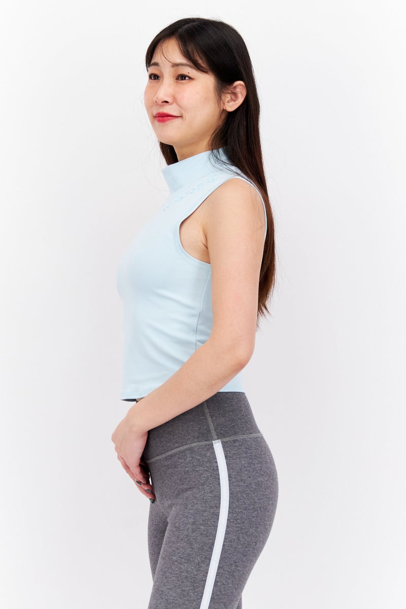 TRIBE OF 6 Women High Neck Sleeveless Embroidered Logo Tank Top, Light Blue - Image 2