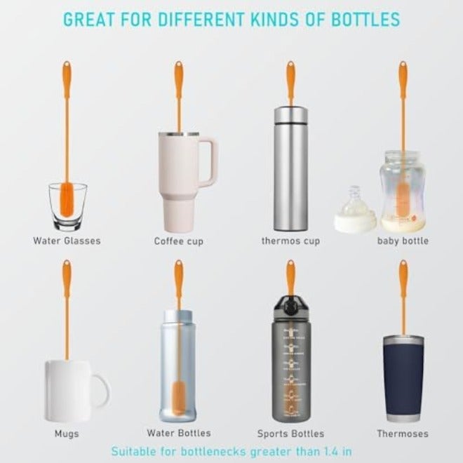 ddLUCK Silicone Bottle Cleaning Brush with Long Handle, Water Bottle Cleaner for Baby Bottles, Hydro Flask, Sports Bottle, Vase, Glassware, Perfect for Smaller Diameter Bottle Openings (Qty 1) (Long Grey) - Image 4
