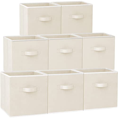 Criusia Storage Cubes - 11 Inch Heavy Duty Fabric Storage Bins for Shelves Closet Cube Organizer - 8 Pack Collapsible Cube Storage Bins Baskets for Clothes Blankets Toys - Nursery Organization (Beige) - Image 1