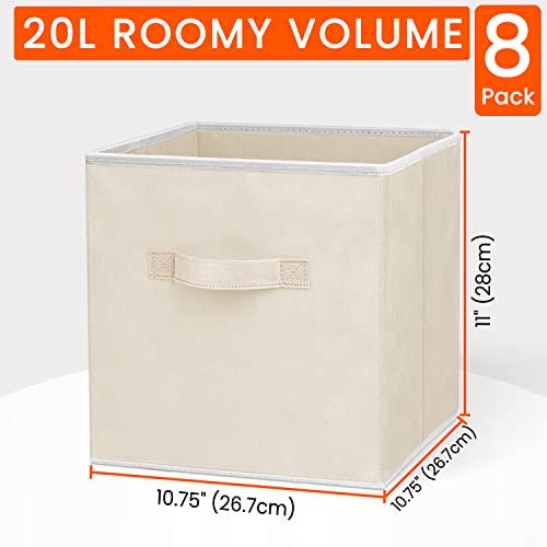 Criusia Storage Cubes - 11 Inch Heavy Duty Fabric Storage Bins for Shelves Closet Cube Organizer - 8 Pack Collapsible Cube Storage Bins Baskets for Clothes Blankets Toys - Nursery Organization (Beige) - Image 2