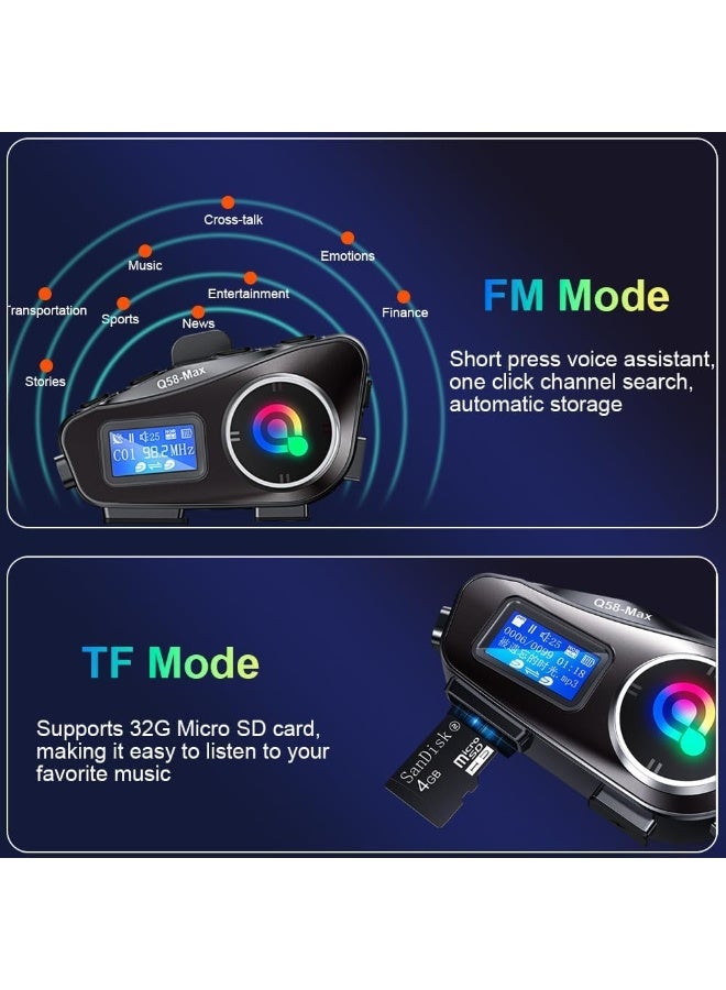 فورتي سماعة رأس بلوتوث لخوذة الدراجات النارية، سماعة رأس بلوتوث داخلية للخوذة BT5.3 مع خاصية إلغاء الضوضاء 6EQ HiFi ستيريو، مكبرات صوت لسماعات الرأس بشاشة LCD، تدعم راديو FM ومشاركة الموسيقى وبطاقة SD - Image 5