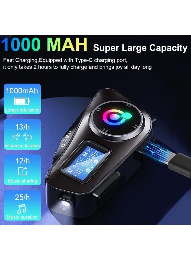 فورتي سماعة رأس بلوتوث لخوذة الدراجات النارية، سماعة رأس بلوتوث داخلية للخوذة BT5.3 مع خاصية إلغاء الضوضاء 6EQ HiFi ستيريو، مكبرات صوت لسماعات الرأس بشاشة LCD، تدعم راديو FM ومشاركة الموسيقى وبطاقة SD - Image 4