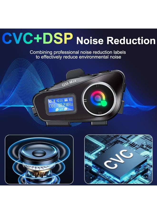 فورتي سماعة رأس بلوتوث لخوذة الدراجات النارية، سماعة رأس بلوتوث داخلية للخوذة BT5.3 مع خاصية إلغاء الضوضاء 6EQ HiFi ستيريو، مكبرات صوت لسماعات الرأس بشاشة LCD، تدعم راديو FM ومشاركة الموسيقى وبطاقة SD - Image 2