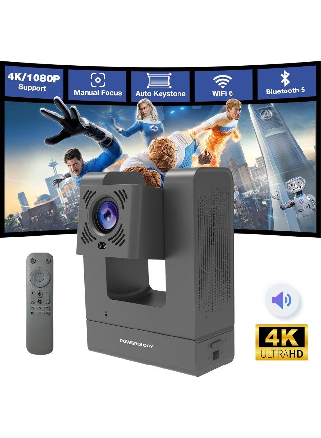 Powerology VisionArc Portable Smart Projector / Android 12 / 200 inch Ultra Wide Screen / Auto Keystone & Focus / Cinematic Clarity / Wireless Screen Mirroring / Versatile Connectivity - Grey - Image 1