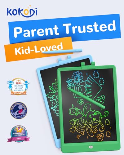 KOKODI LCD Writing Tablet 10 Inch Colorful Toddler Doodle Board Drawing Tablet Erasable Reusable Electronic Drawing Pads Educational and Learning Toy for 36 Years Old Boy and GirlsGreen - Image 5