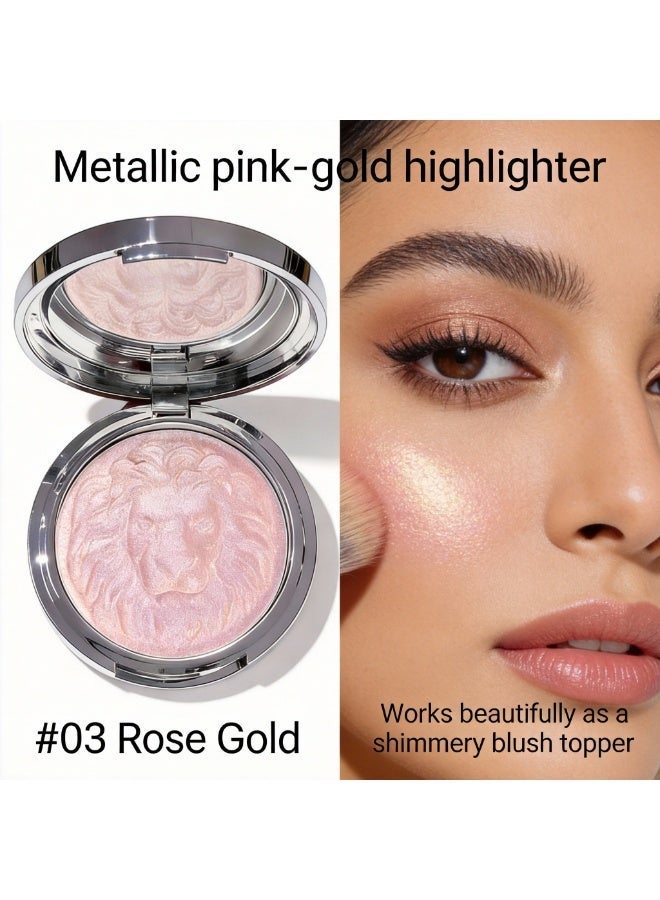 kakashow 3D Lion Embossed Luminous Highlighter, 15g Jumbo Face & Body Shimmer Powder, Long-Lasting Glow Illuminator - #03 Rose Gold - Image 3