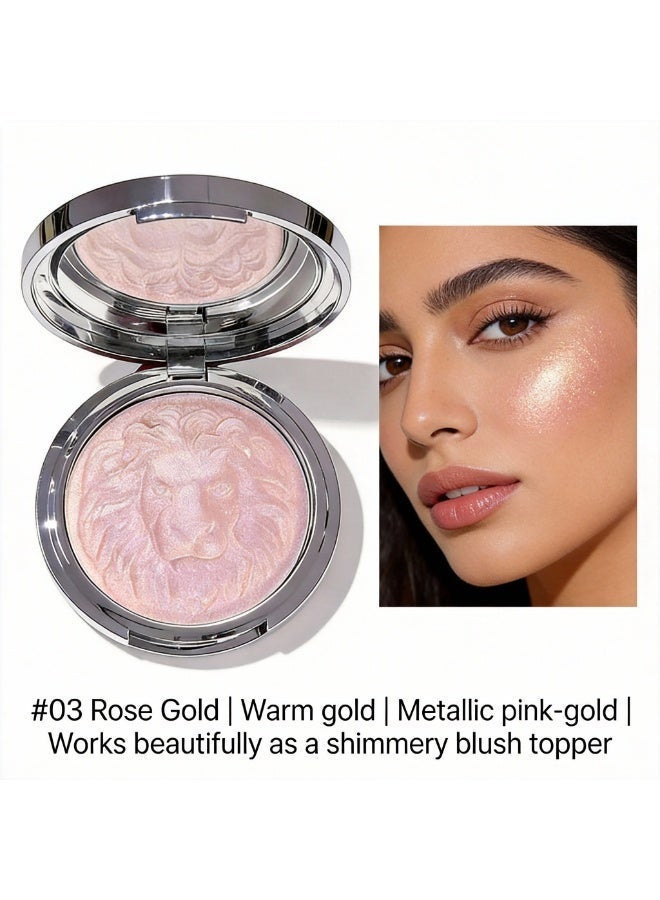 kakashow 3D Lion Embossed Luminous Highlighter, 15g Jumbo Face & Body Shimmer Powder, Long-Lasting Glow Illuminator - #03 Rose Gold - Image 4