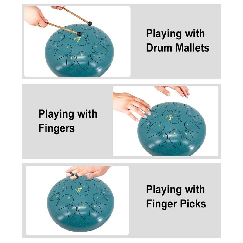 ModouString Rain Drum for Outside Garden,13 Inches 15 Notes Steel Tongue Drum with Mallets & Carry Bag Musical Instrument for Adults D Major - Image 5