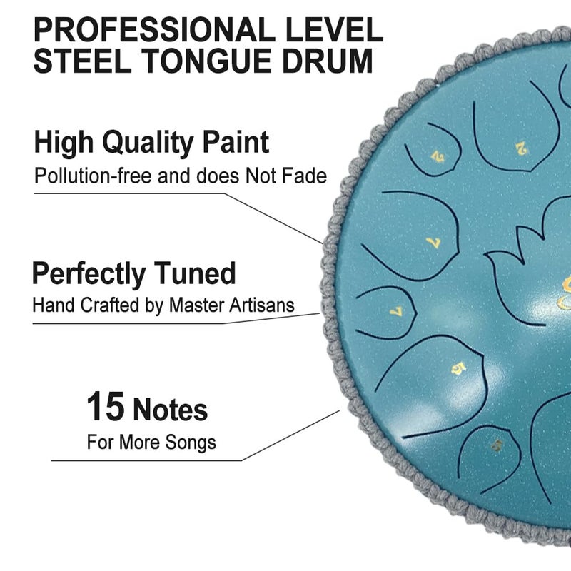ModouString Rain Drum for Outside Garden,13 Inches 15 Notes Steel Tongue Drum with Mallets & Carry Bag Musical Instrument for Adults D Major - Image 3