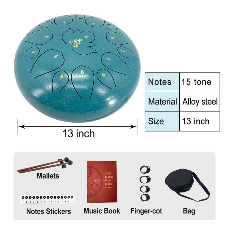 ModouString Rain Drum for Outside Garden,13 Inches 15 Notes Steel Tongue Drum with Mallets & Carry Bag Musical Instrument for Adults D Major - Image 4