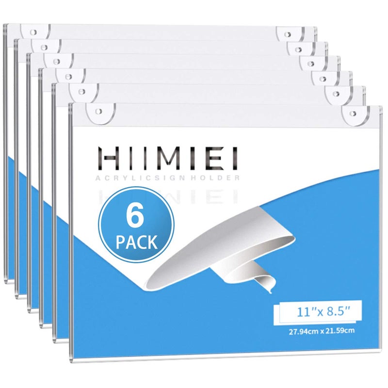 HIIMIEI HIIMIEI Acrylic Wall Mount Sign Holder 85 x 11 Inches Horizontal 6 Pack  Clear Paper Document Holder Wall Mount Ad Frame with 3m Tape Adhesives  Screws