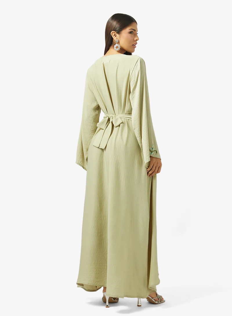 hayas closet  Floral Beaded Embroidery Work At Front Section And Belt Jalabiya for Women | Best Price UAE