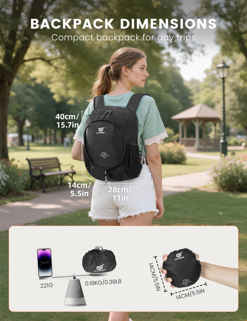 SKYSPER 15L Lightweight Small Hiking Backpack for Women Men, Foldable Travel Daypack, Packable Camping Backpack, Mini Outdoor Hiking Bag (Black) - Image 4
