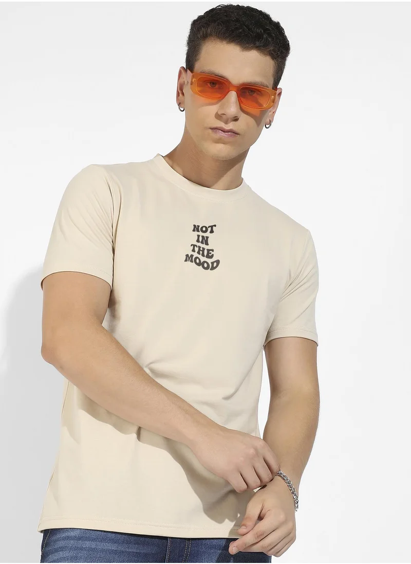Campus Sutra Men's Beige Basic Regular Fit T-Shirt