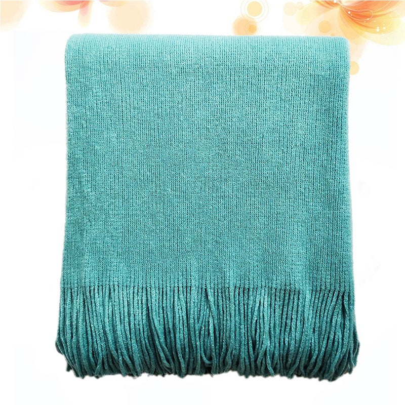 Nordic Style Knitting Blanket Stylish Color Fringed Sofa Blanket Fashion Sofa Decoration for Home Hotel (170x127cm Green) - Image 3