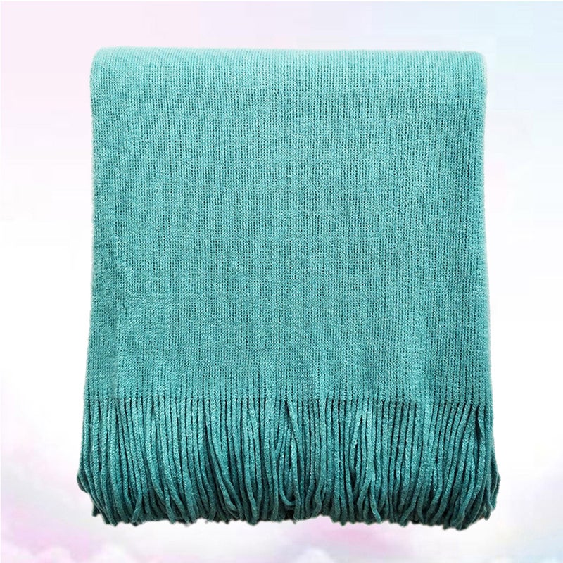 Nordic Style Knitting Blanket Stylish Color Fringed Sofa Blanket Fashion Sofa Decoration for Home Hotel (170x127cm Green) - Image 5