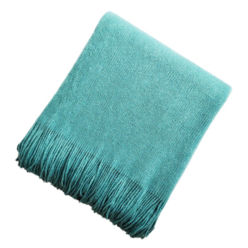 Nordic Style Knitting Blanket Stylish Color Fringed Sofa Blanket Fashion Sofa Decoration for Home Hotel (170x127cm Green) - Image 1