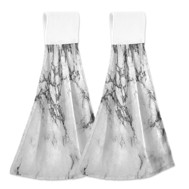 Dussdil Black Gray White Marble Hanging Kitchen Towel 12 x 17 In Marbling Marbles Hand Fingertip Towels Set of 2 Pcs Face Tie Tea Bar Dish Cloths Dry Towels Soft Absorbent Durable for Laundry Room Decor - Image 1