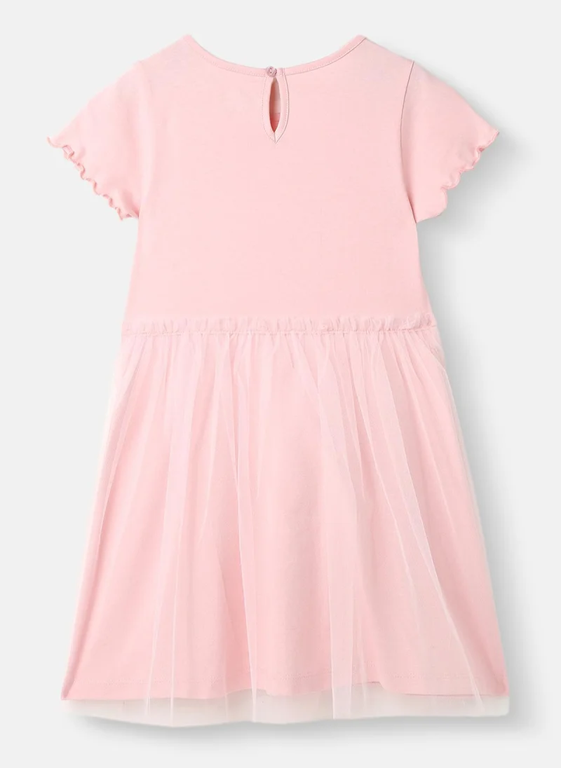 Nautinati Girls’ Knit and Woven Frock |Graphic Printed Tulle Dress| 2-10 Years