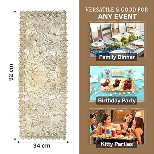 Kuber Industries Table Runner|Dining Table Runner|Kitchen Runner|Coffee Table Runner|Center Table Runner|Rectangular Leather Runner for Party, Wedding, Family Dinners|Leaf|Golden, 180cm - Image 3