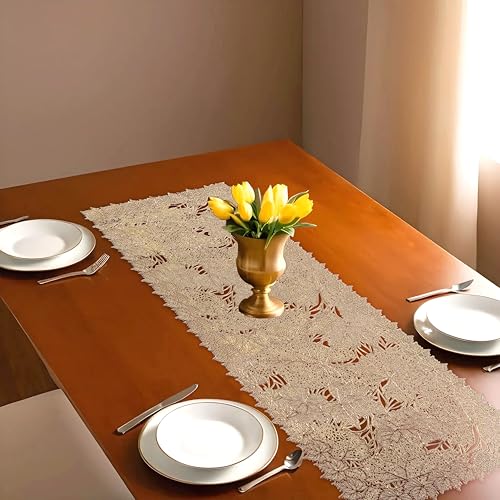 Kuber Industries Table Runner|Dining Table Runner|Kitchen Runner|Coffee Table Runner|Center Table Runner|Rectangular Leather Runner for Party, Wedding, Family Dinners|Leaf|Golden, 180cm - Image 4
