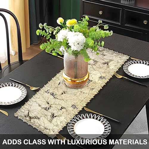 Kuber Industries Table Runner|Dining Table Runner|Kitchen Runner|Coffee Table Runner|Center Table Runner|Rectangular Leather Runner for Party, Wedding, Family Dinners|Leaf|Golden, 180cm - Image 5