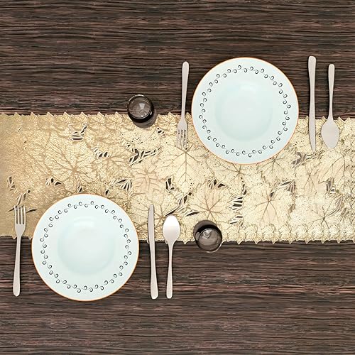 Kuber Industries Table Runner|Dining Table Runner|Kitchen Runner|Coffee Table Runner|Center Table Runner|Rectangular Leather Runner for Party, Wedding, Family Dinners|Leaf|Golden, 180cm - Image 2