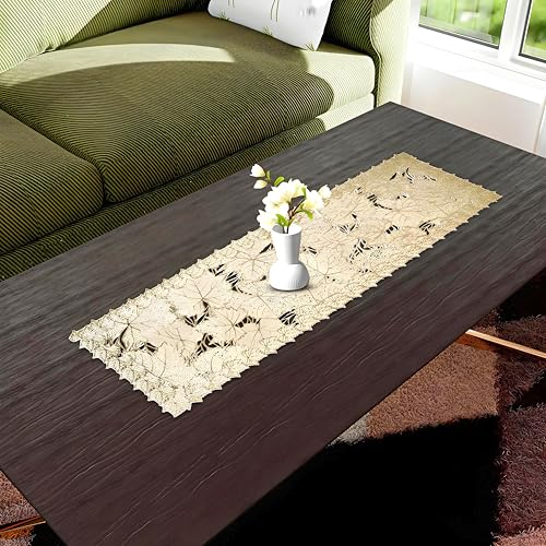 Kuber Industries Table Runner|Dining Table Runner|Kitchen Runner|Coffee Table Runner|Center Table Runner|Rectangular Leather Runner for Party, Wedding, Family Dinners|Leaf|Golden, 180cm - Image 1