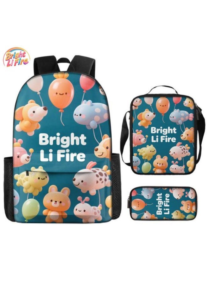 Bright Li Fire Three-piece set of cartoon bags, easily cope with various occasions (students, children, friends' outings, mountain climbing, schooling, etc.) | Backpack + hand-held + stationery bag | School season/holiday gifts - 53 - Image 1