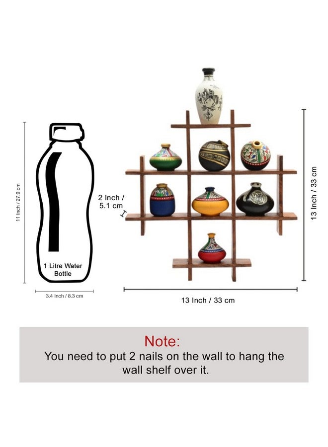 ExclusiveLane '8 Terracotta' Warli Handpainted Pots with Sheesham Wooden Frame Wall Décor (33 cm x 5.1 cm x 33 cm)|Wall Decoration for Living Room Wall Hanging Wall Shelves Wall Shelves with Pots| - Image 4