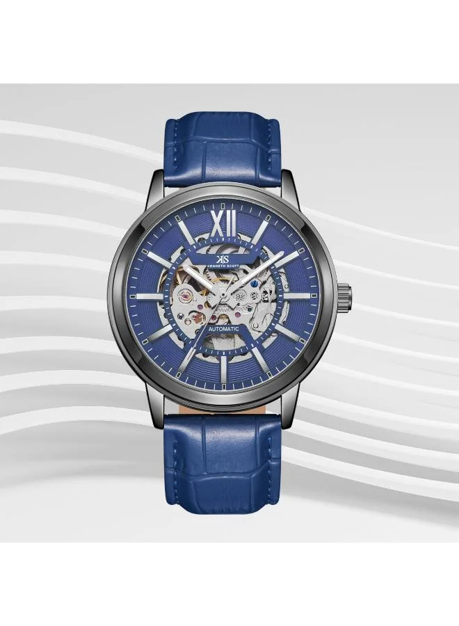 KENNETH SCOTT blue Men's Leather  Automatic  Watch K24323-XLNN - 43.5 mm for Men | Best Price UAE