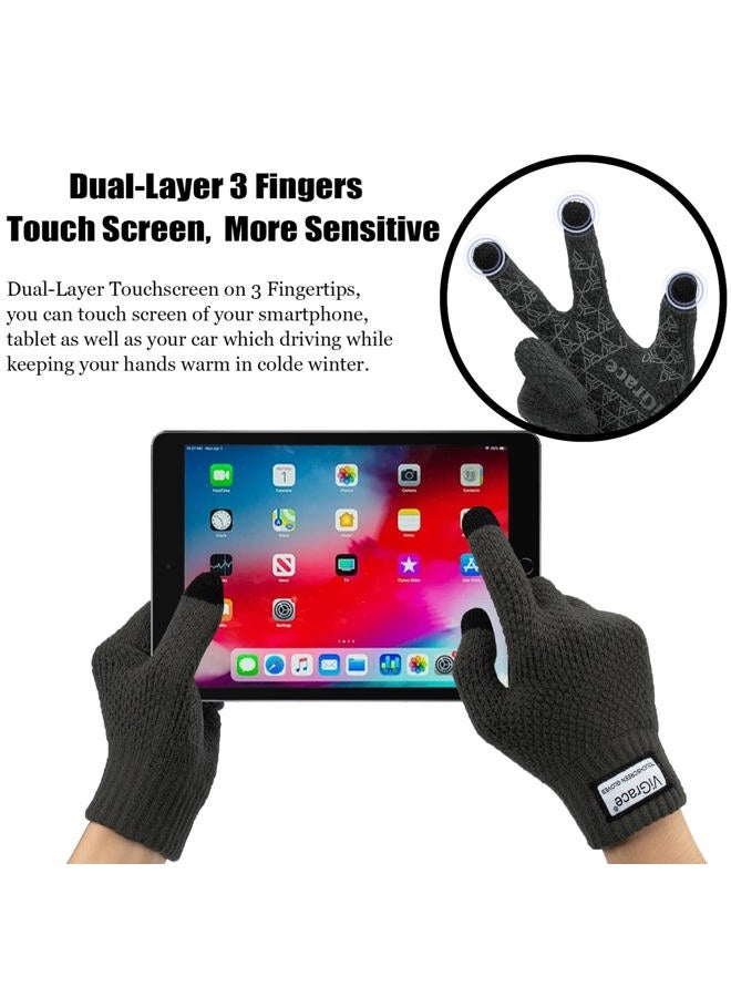 ViGrace Winter Warm Touchscreen Gloves for Men and Women Touch Screen Fleece Lined Knit Anti-Slip Wool Glove (Charcoal, Large) - Image 2