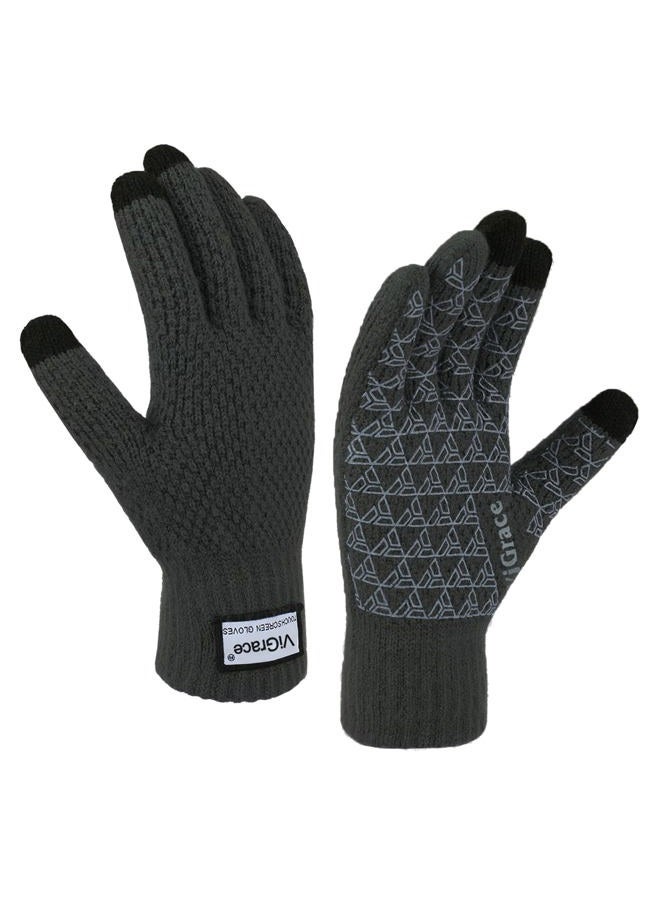 ViGrace Winter Warm Touchscreen Gloves for Men and Women Touch Screen Fleece Lined Knit Anti-Slip Wool Glove (Charcoal, Large) - Image 1