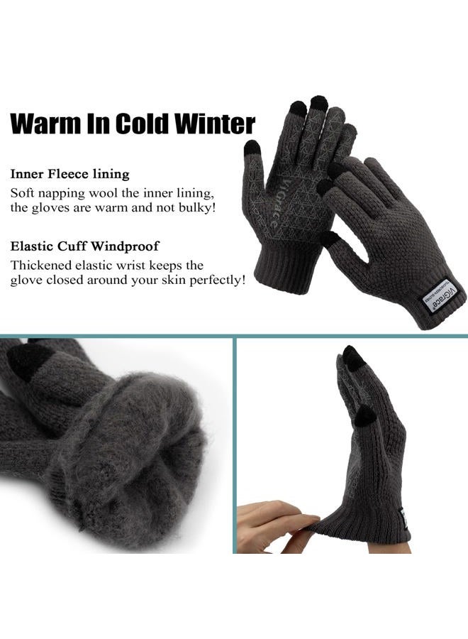 ViGrace Winter Warm Touchscreen Gloves for Men and Women Touch Screen Fleece Lined Knit Anti-Slip Wool Glove (Charcoal, Large) - Image 4