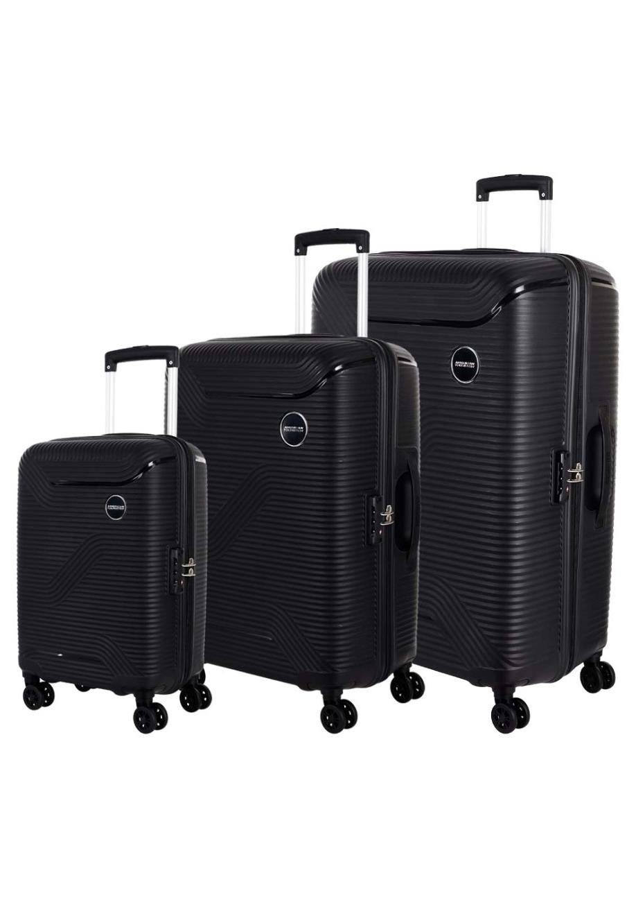 Maxplus 3PC Set (55 + 68 + 79 cm), Polypropylene, Black|TSA Lock|RPET|Scratch & Impact Resistant Material - 3 Years International Warranty