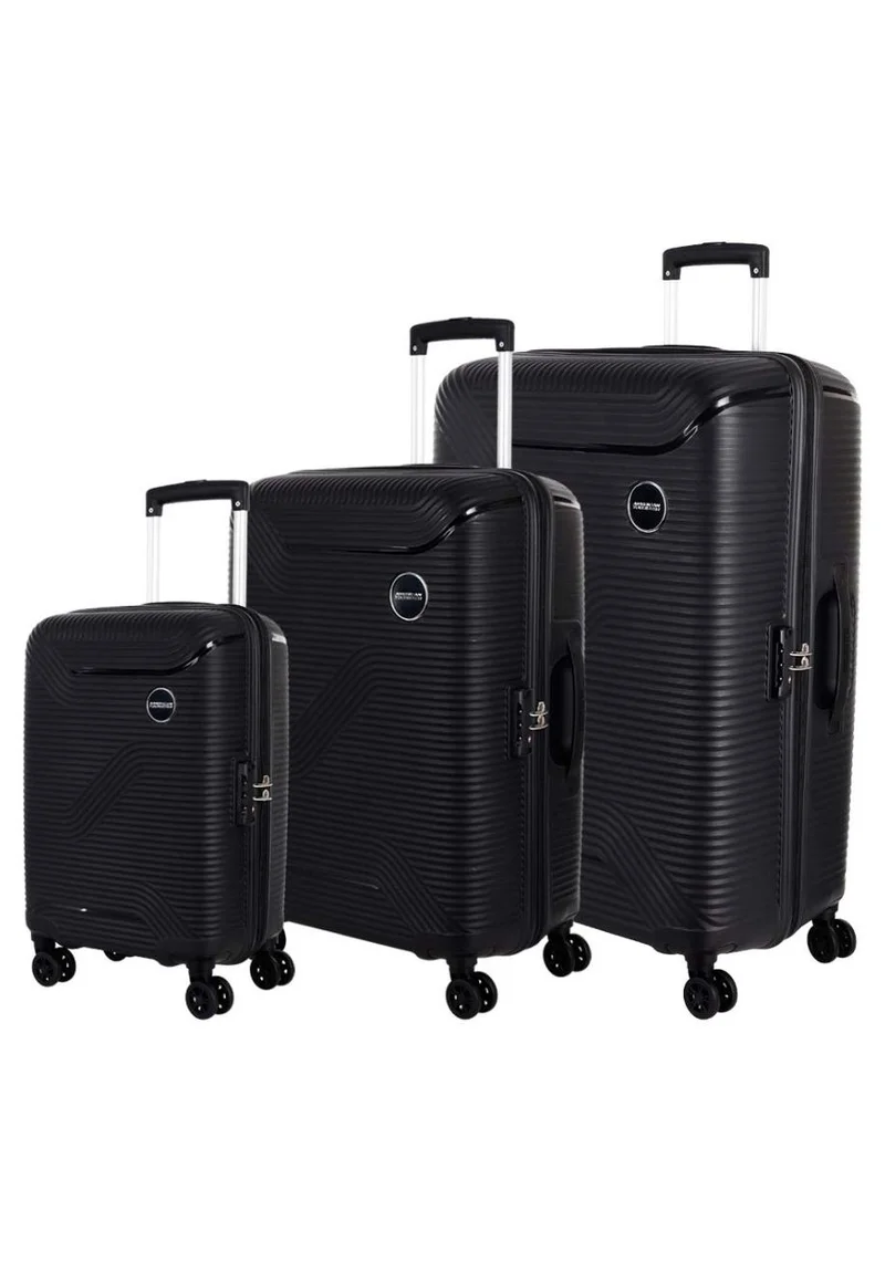 AMERICAN TOURISTER Maxplus 3PC Set (55 + 68 + 79 cm), Polypropylene, Black|TSA Lock|RPET|Scratch & Impact Resistant Material - 3 Years International Warranty