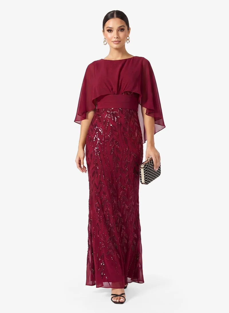 Namshi X Cape Sleeve Bead Embellished Evening Mermaid Gown