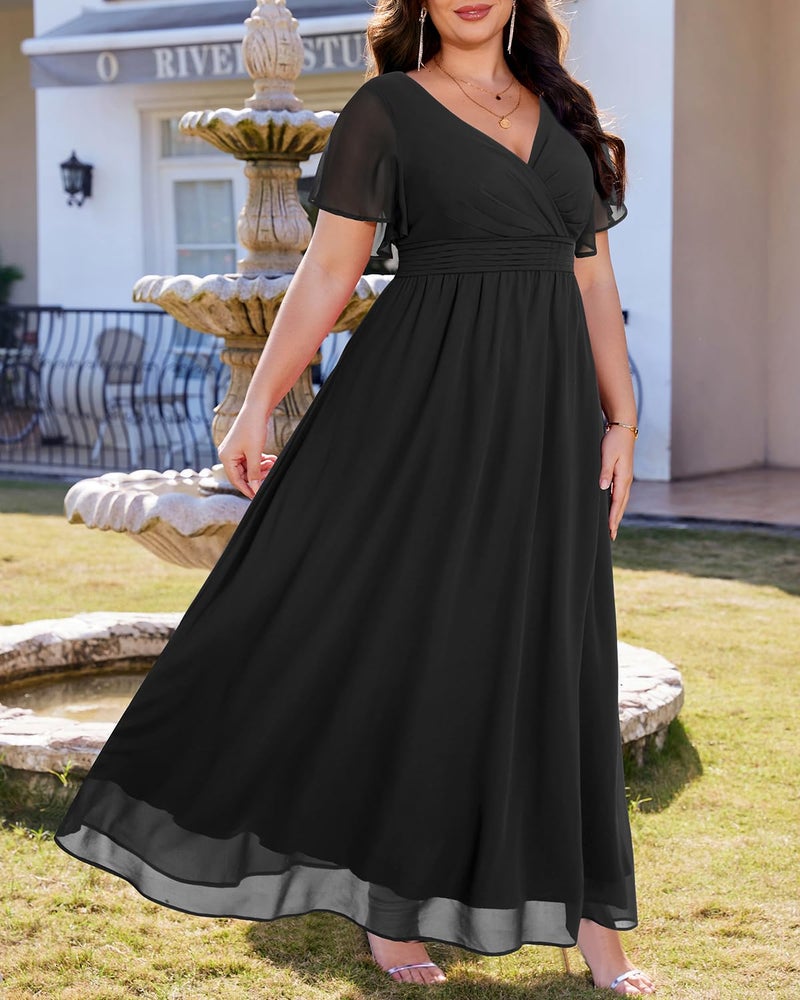 Talisea Black Formal Dresses for Women Plus Size Wedding Guest Long Maxi Elegant Evening Gowns Bridesmaid Chiffon Dress 2025 - Image 3