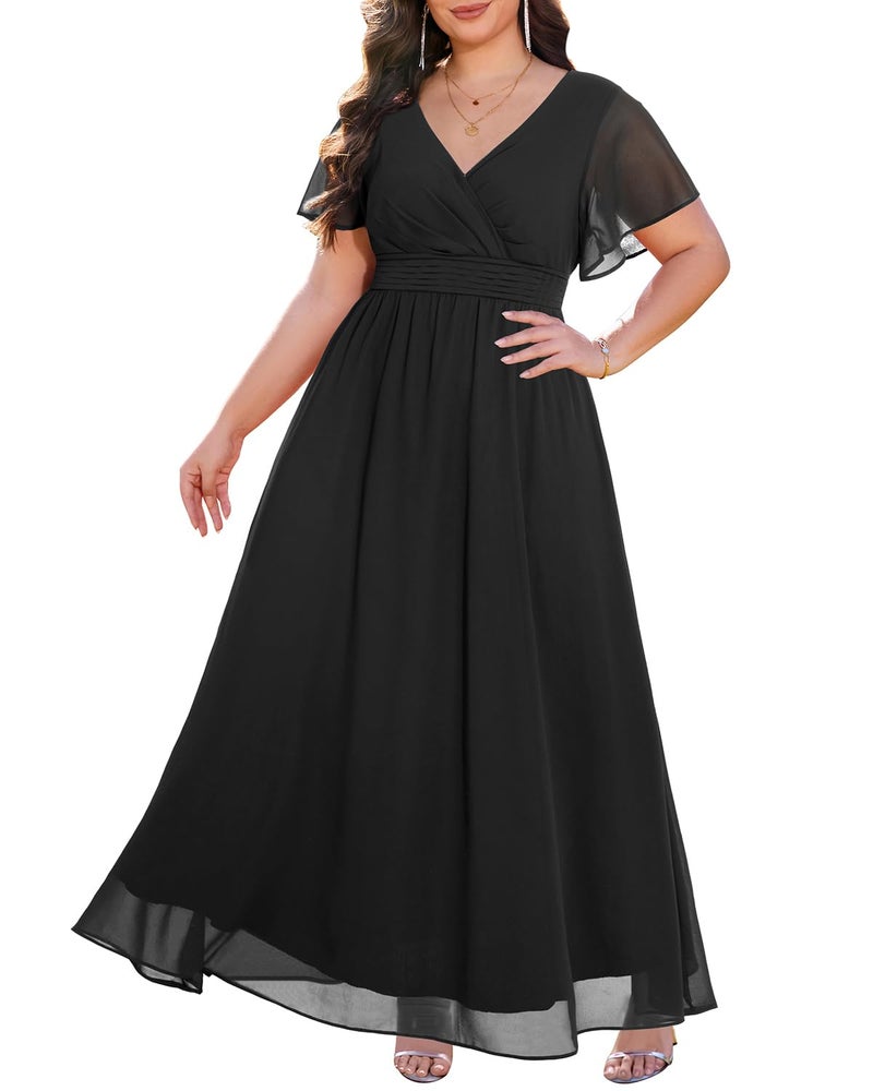 Talisea Black Formal Dresses for Women Plus Size Wedding Guest Long Maxi Elegant Evening Gowns Bridesmaid Chiffon Dress 2025 - Image 1