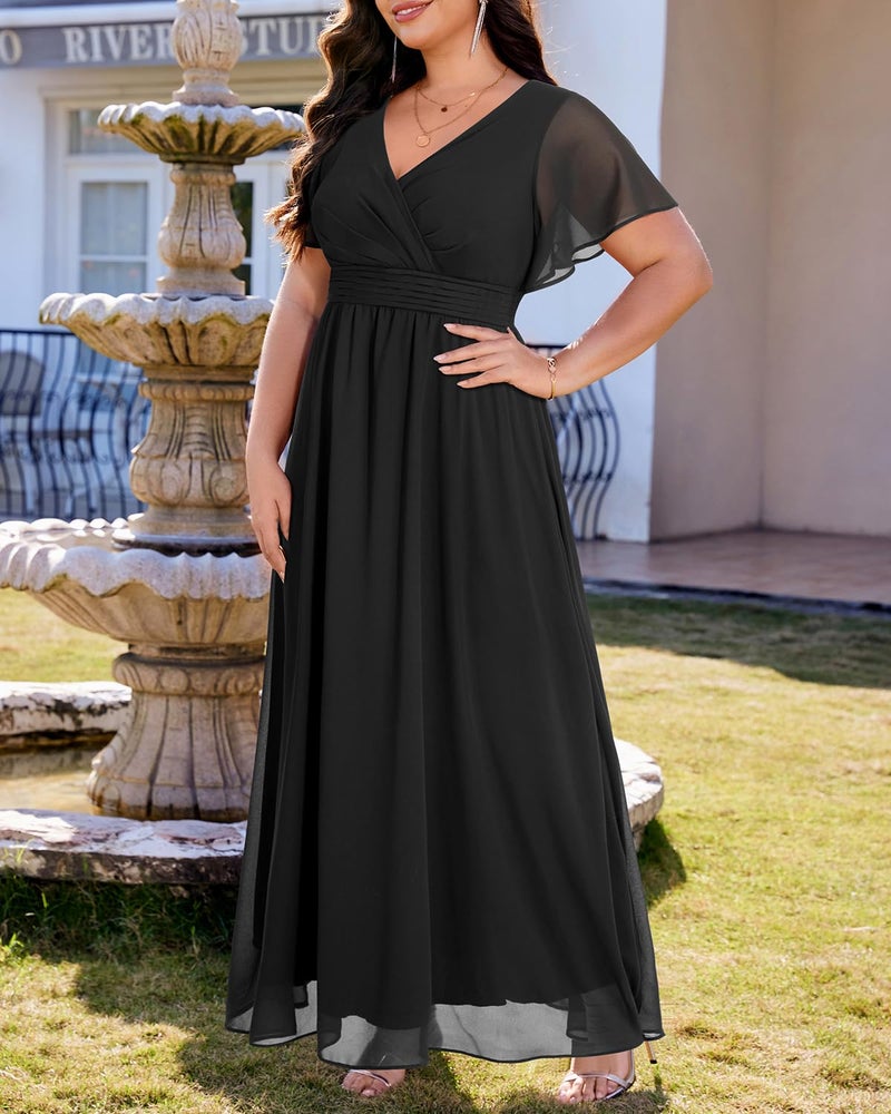 Talisea Black Formal Dresses for Women Plus Size Wedding Guest Long Maxi Elegant Evening Gowns Bridesmaid Chiffon Dress 2025 - Image 2