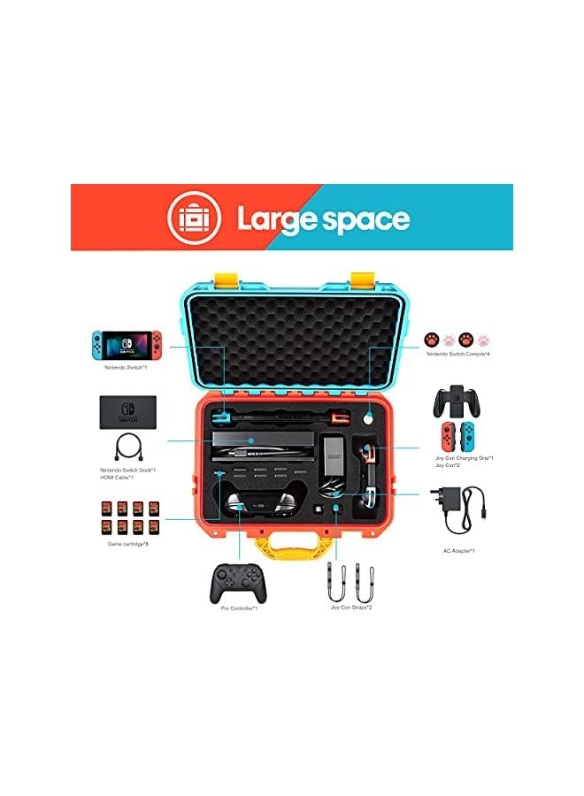 PROMASS Carrying Case for Nintendo Switch OLED Travel Case Professional Deluxe Waterproof Case Soft Lining Hard Case for Nintendo Switch Console Pro Controller & Accessories, by Hcosmy (Orange Blue) - Image 4