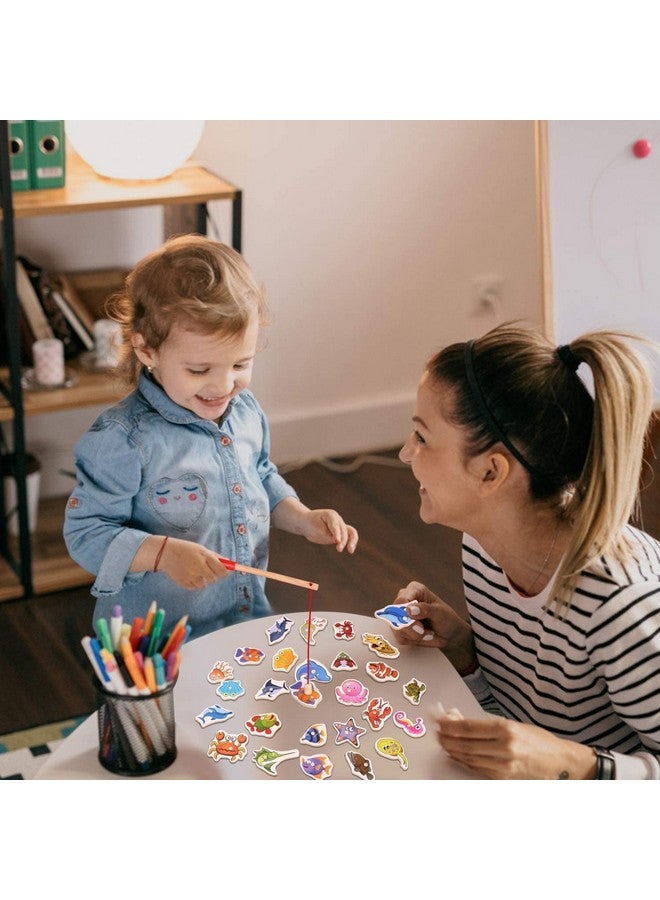 بلس بوينت مجموعة ألعاب صيد السمك الخشبية المغناطيسية، لعبة صيد السمك، 30 قطعة سمكة، 2 عصا، صينية خشبية، طاولة سفر لصيد السمك، هدية عيد الميلاد (لعبة السمك) - Image 4