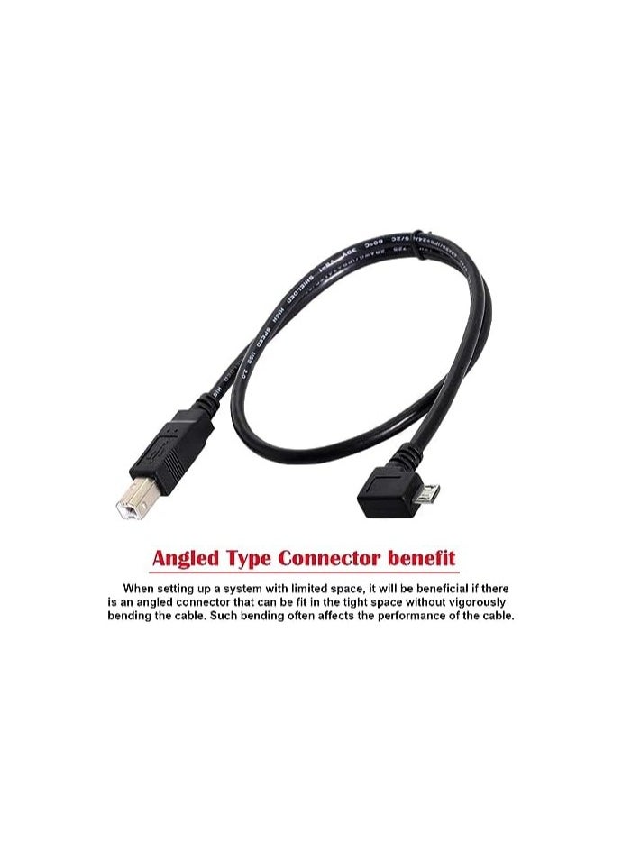erorex - Left Angled 90 Degree Micro USB OTG to Standard B Type Printer Scanner Hard Disk Cable 60cm - Image 1
