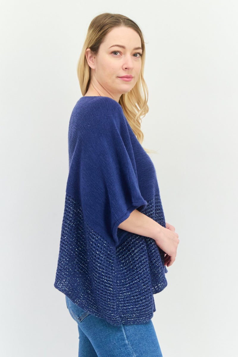 HALSTON Women Textured Poncho, Grey  - Image 3