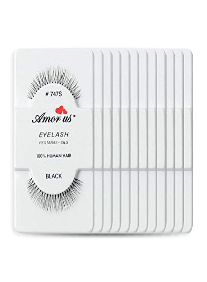 Amorus 12 Pairs Multipack #747S False Eyelashes Dozen Set 100% Natural Hair Black Handmade Comfortable Reusable Fake Lashes Pack - Image 1