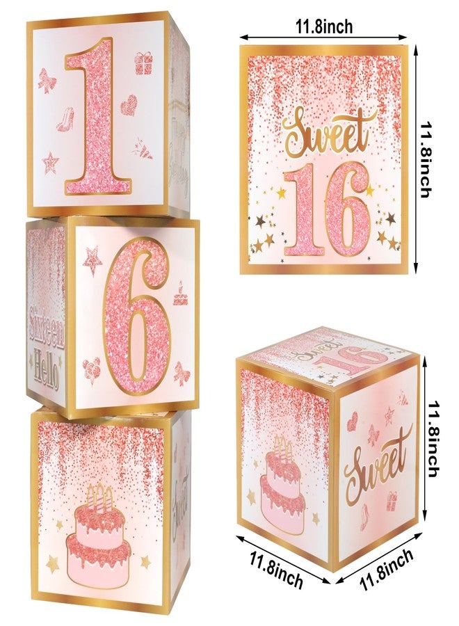 RTHPY Sweet 16 Party Decorations,16th Birthday Boxes Decor for Girls Women Sweet Sixteen Happy Birthday Banner Kits Pink Rose Gold Foil Balloons Party Supplies Rose Gold Tassel Curtain - Image 3